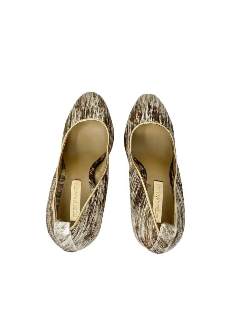 BCBG MaxAzria Ma-Valletta Calfhair and Gold Wedge Heels US 7